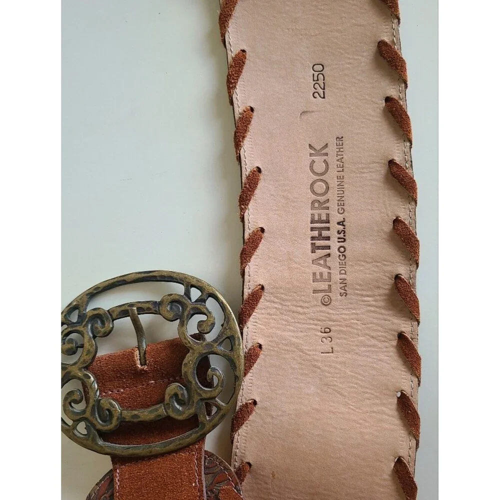 leatherock san diego handcrafted genuine leather wide boho statement belt sz 36